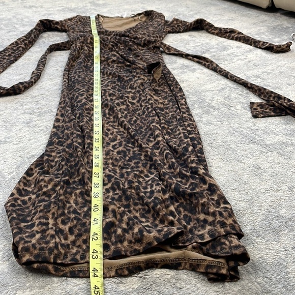 New Good American Daynight Wrap Dress Sepia Leopard Brown Stretch Sz 0 - Picture 11 of 14